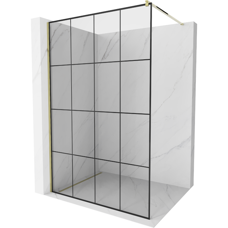 Mexen Kioto paroi de douche Walk-in 130 x 200 cm, grille noire 8 mm, dorée - 800-130-101-50-77