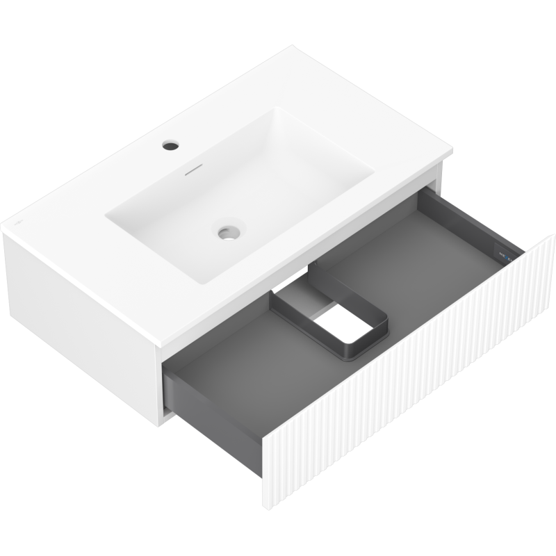 Mexen Rivel armoire de salle de bain 80 cm avec lavabo Otis, 1 tiroir, rainuré, blanc mat - 91A20-08023-1-BF01-W18M01