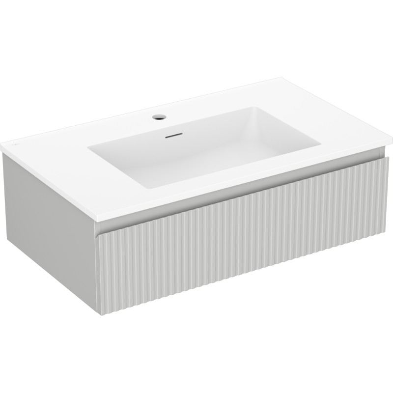 Mexen Rivel armoire de salle de bain 80 cm avec lavabo Otis, 1 tiroir, rainuré, gris mat/blanc mat - 91A20-08023-1-BF62-W18M01