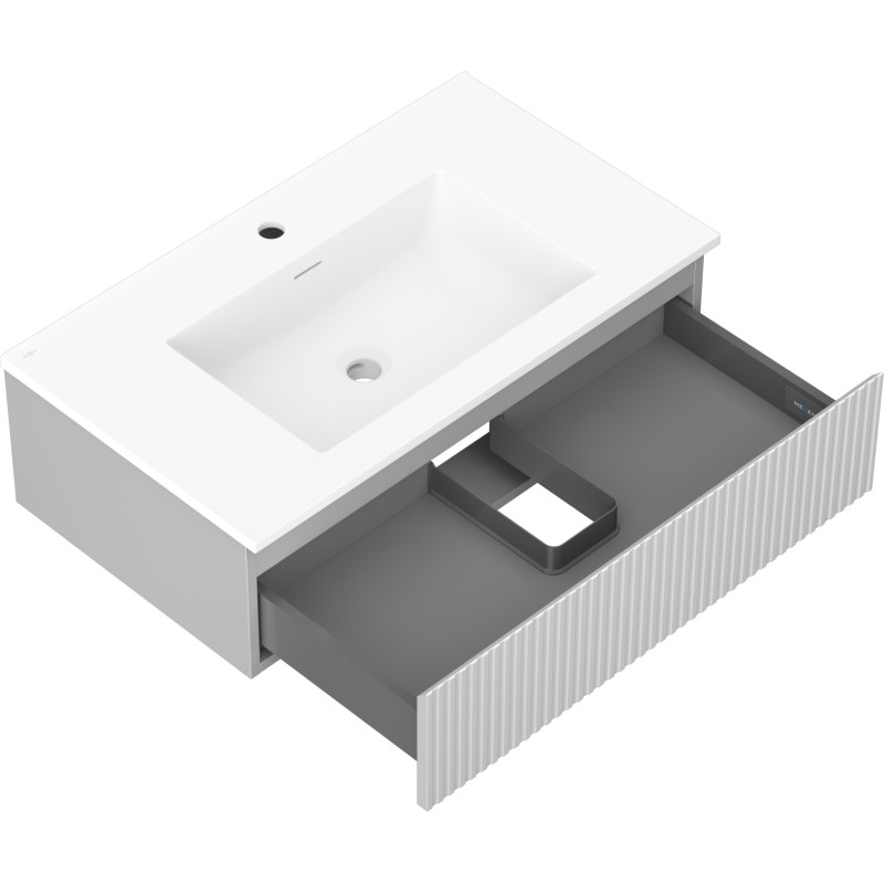 Mexen Rivel armoire de salle de bain 80 cm avec lavabo Otis, 1 tiroir, rainuré, gris mat/blanc mat - 91A20-08023-1-BF62-W18M01