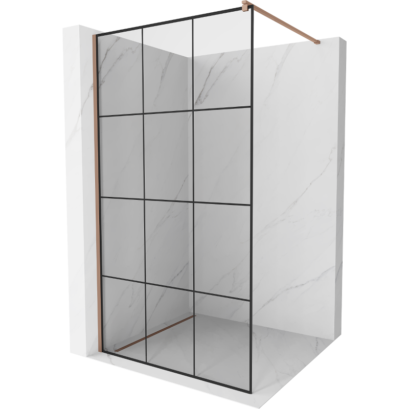 Mexen Kioto paroi de douche Walk-in 110 x 200 cm, grille noire 8 mm, or rose - 800-110-101-60-77