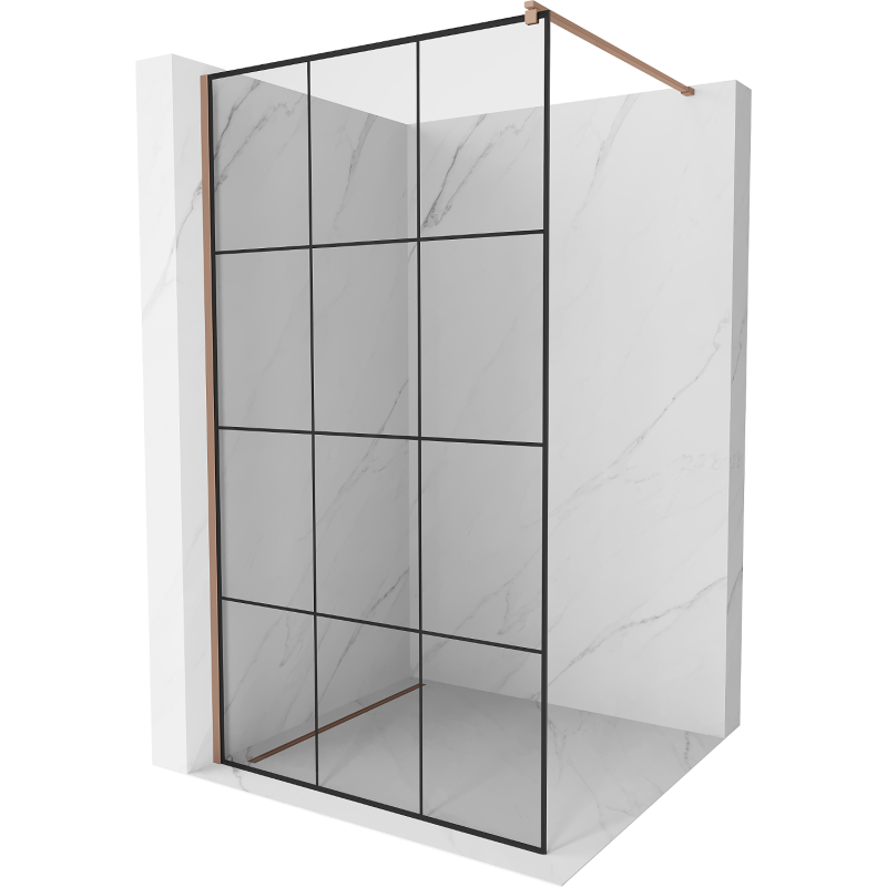 Mexen Kioto paroi de douche Walk-in 120 x 200 cm, carreaux noirs 8 mm, or rose - 800-120-101-60-77
