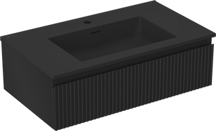 Mexen Rivel meuble de salle de bain 80 cm avec lavabo Otis, 1 tiroir, rainuré, noir mat - 91A20-08023-1-BF71-W18M71