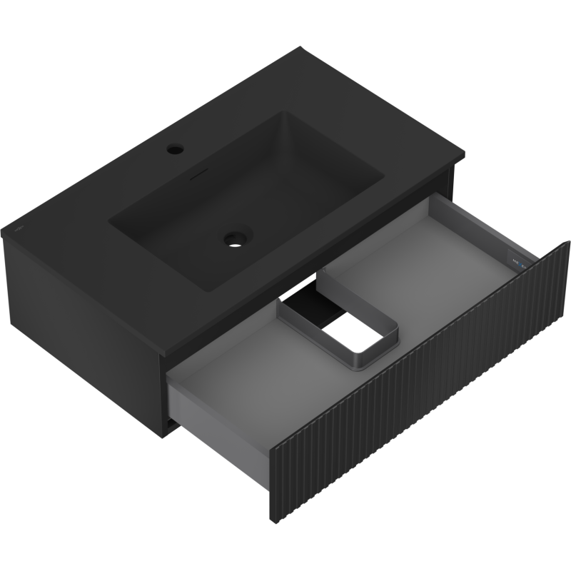 Mexen Rivel meuble de salle de bain 80 cm avec lavabo Otis, 1 tiroir, rainuré, noir mat - 91A20-08023-1-BF71-W18M71