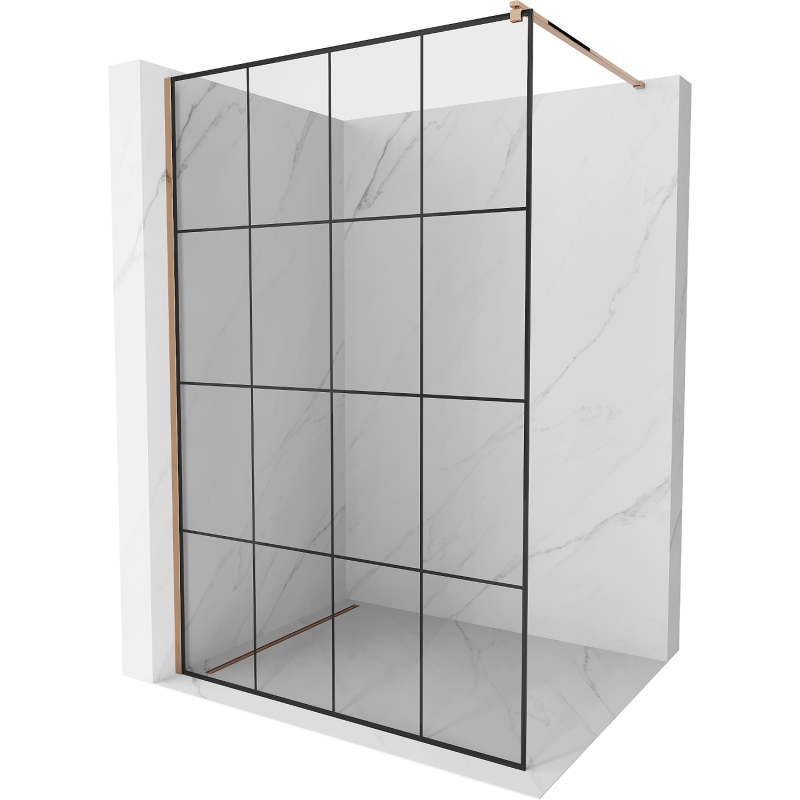 Mexen Kioto paroi de douche Walk-in 140 x 200 cm, carreaux noirs 8 mm, or rose - 800-140-101-60-77