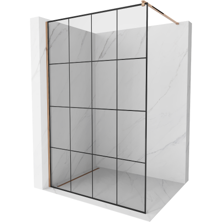 Mexen Kioto paroi de douche Walk-in 140 x 200 cm, carreaux noirs 8 mm, or rose - 800-140-101-60-77