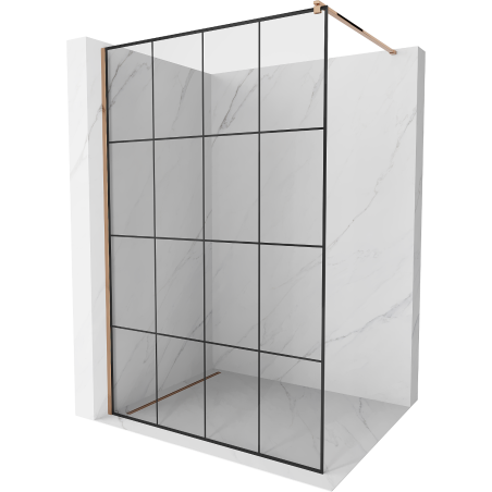 Mexen Kioto Paroi de douche Walk-in 140 x 200 cm, grille noire 8 mm, or rose - 800-140-101-60-77