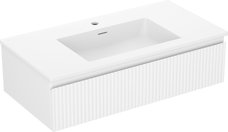 Mexen Rivel meuble de salle de bains 90 cm avec lavabo Otis, 1 tiroir, rainuré, blanc mat - 91A20-09023-1-BF01-W18M01