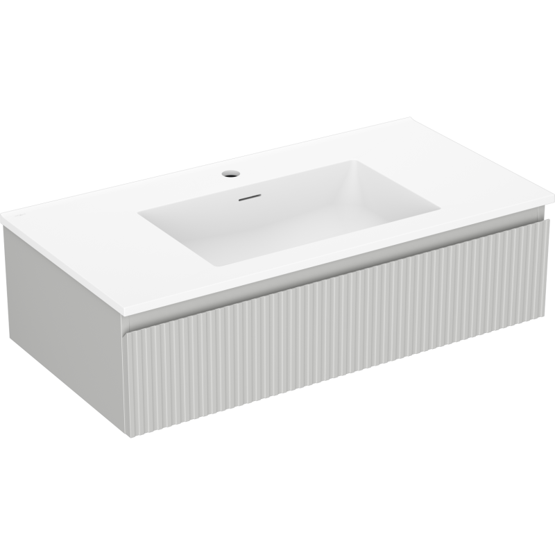 Mexen Rivel armoire de salle de bain 90 cm avec lavabo Otis, 1 tiroir, rainuré, gris mat/blanc mat - 91A20-09023-1-BF62-W18M01