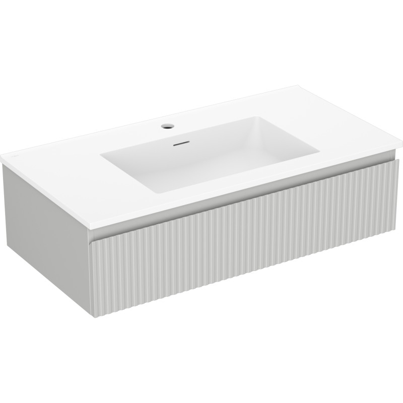Mexen Rivel armoire de salle de bain 90 cm avec lavabo Otis, 1 tiroir, rainurée, gris mat/blanc mat - 91A20-09023-1-BF62-W18M01