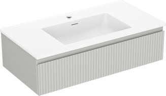 Mexen Rivel armoire de salle de bain 90 cm avec lavabo Otis, 1 tiroir, rainurée, gris mat/blanc mat - 91A20-09023-1-BF62-W18M01