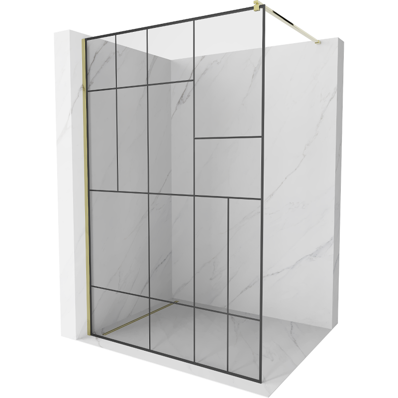Paroi de douche Mexen Kioto Walk-in 90 x 200 cm, motif noir 8 mm, or - 800-090-101-50-78