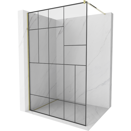 Paroi de douche Mexen Kioto Walk-in 90 x 200 cm, motif noir 8 mm, or - 800-090-101-50-78