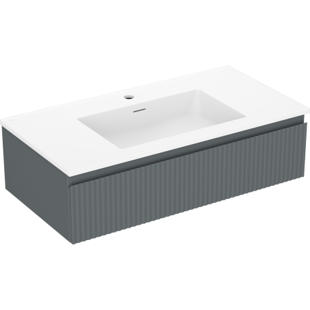 Mexen Rivel armoire de salle de bain 90 cm avec lavabo Otis, 1 tiroir, rainurée, graphite mat/blanc mat