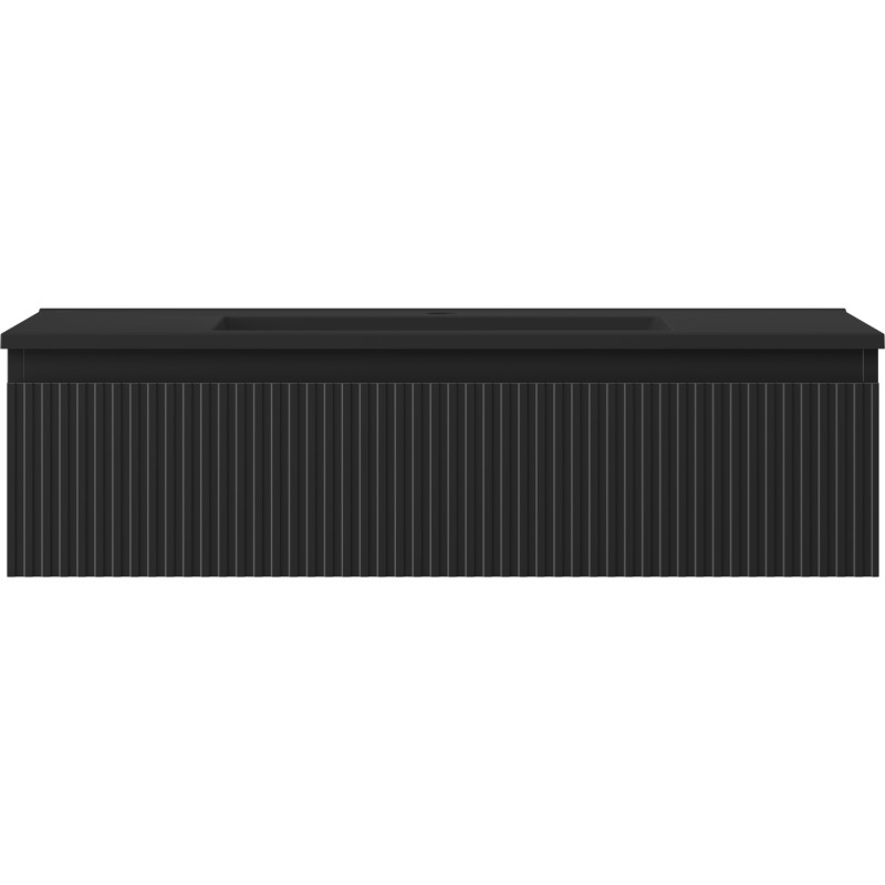 Mexen Rivel armoire de salle de bain 90 cm avec lavabo Otis, 1 tiroir, rainuré, noir mat - 91A20-09023-1-BF71-W18M71