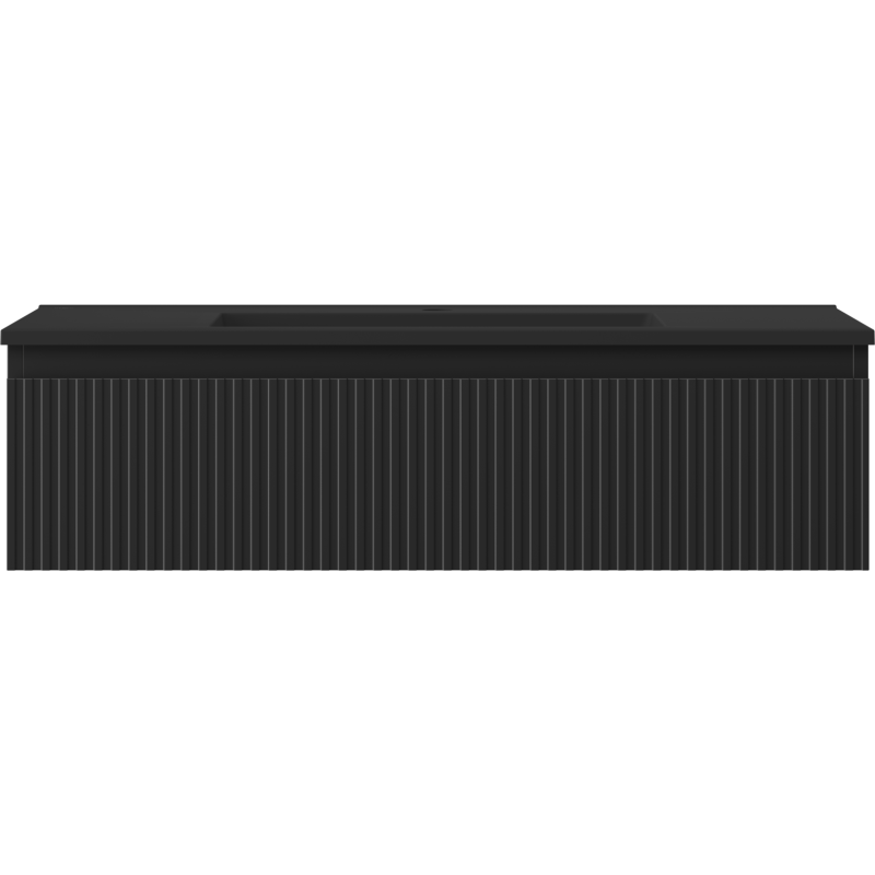 Mexen Rivel meuble de salle de bain 90 cm avec lavabo Otis, 1 tiroir, rainuré, noir mat - 91A20-09023-1-BF71-W18M71