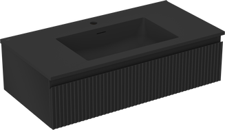 Mexen Rivel meuble de salle de bain 90 cm avec lavabo Otis, 1 tiroir, rainuré, noir mat - 91A20-09023-1-BF71-W18M71