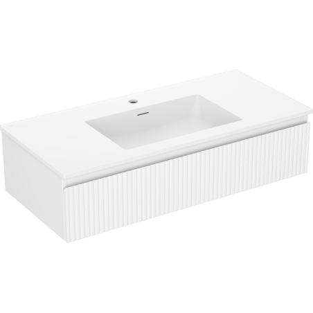 Mexen Rivel meuble de salle de bain 100 cm avec lavabo Otis, 1 tiroir, rainuré, blanc mat - 91A20-10023-1-BF01-W18M01