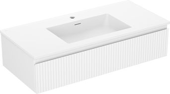 Mexen Rivel meuble de salle de bain 100 cm avec lavabo Otis, 1 tiroir, rainuré, blanc mat - 91A20-10023-1-BF01-W18M01
