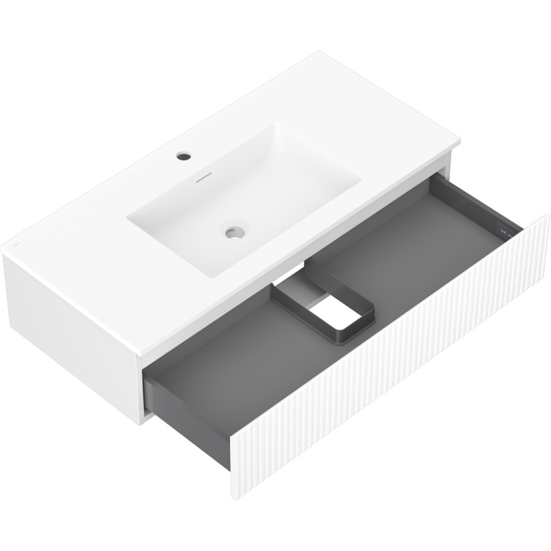 Mexen Rivel meuble de salle de bain 100 cm avec lavabo Otis, 1 tiroir, rainuré, blanc mat - 91A20-10023-1-BF01-W18M01