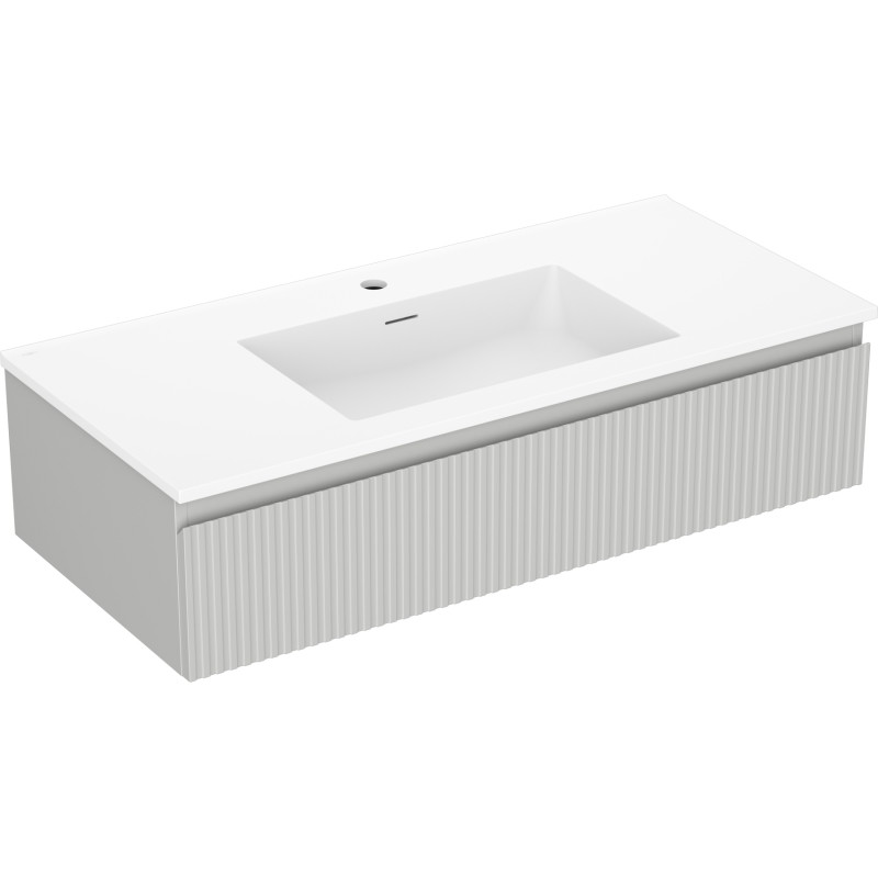 Mexen Rivel meuble de salle de bains 100 cm avec lavabo Otis, 1 tiroir, rainuré, gris mat/blanc mat - 91A20-10023-1-BF62-W18M01