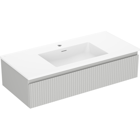 Mexen Rivel meuble de salle de bain 100 cm avec lavabo Otis, 1 tiroir, cannelé, gris mat/blanc mat - 91A20-10023-1-BF62-W18M01