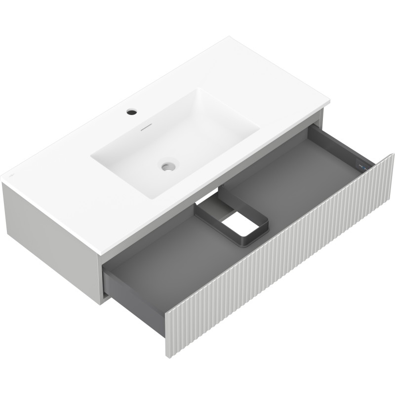 Mexen Rivel meuble de salle de bains 100 cm avec lavabo Otis, 1 tiroir, rainuré, gris mat/blanc mat - 91A20-10023-1-BF62-W18M01