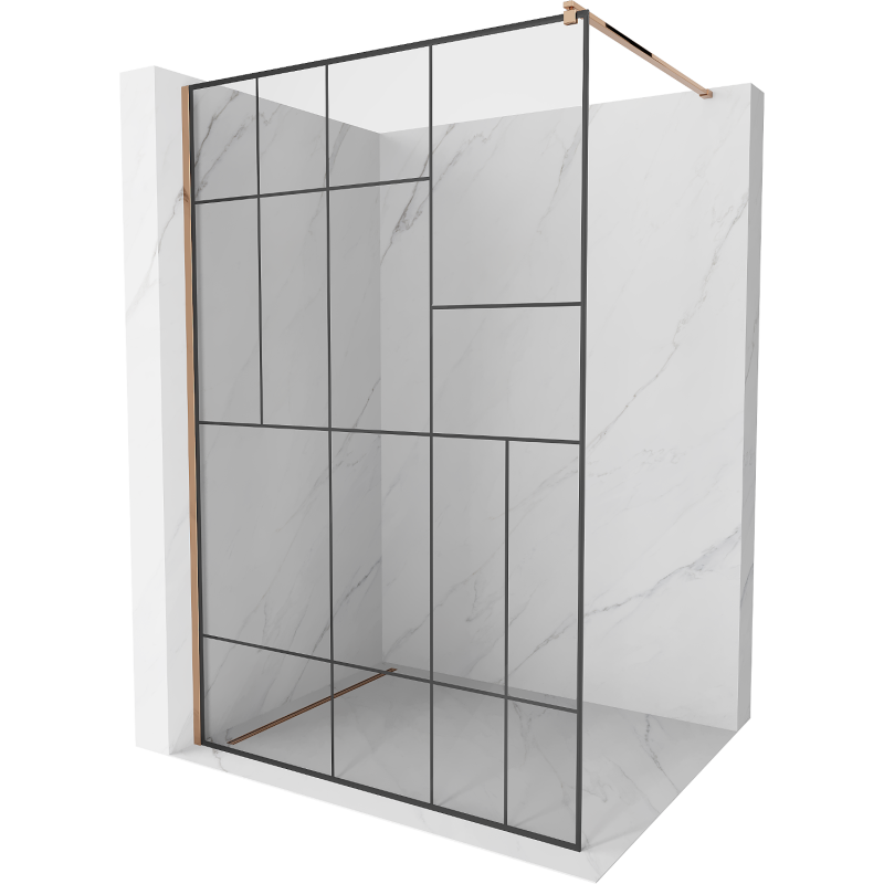 Mexen Kioto paroi de douche Walk-in 80 x 200 cm, motif noir 8 mm, or rose - 800-080-101-60-78