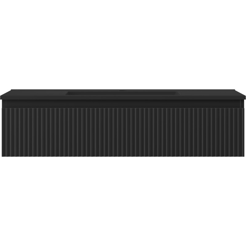 Mexen Rivel armoire de salle de bain 100 cm avec lavabo Otis, 1 tiroir, rainuré, noir mat - 91A20-10023-1-BF71-W18M71