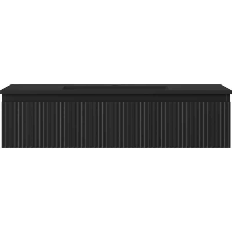 Mexen Rivel meuble de salle de bain 100 cm avec lavabo Otis, 1 tiroir, rainuré, noir mat - 91A20-10023-1-BF71-W18M71