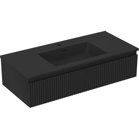 Mexen Rivel meuble de salle de bain 100 cm avec lavabo Otis, 1 tiroir, rainuré, noir mat - 91A20-10023-1-BF71-W18M71