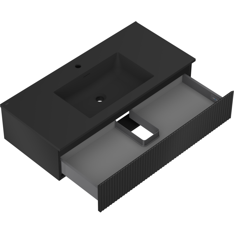 Mexen Rivel meuble de salle de bain 100 cm avec lavabo Otis, 1 tiroir, rainuré, noir mat - 91A20-10023-1-BF71-W18M71