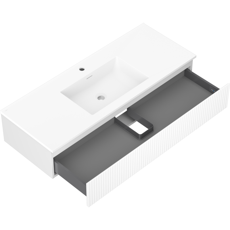 Mexen Rivel meuble de salle de bain 120 cm avec lavabo Otis, 1 tiroir, rainuré, blanc mat - 91A20-12023-1-BF01-W18M01