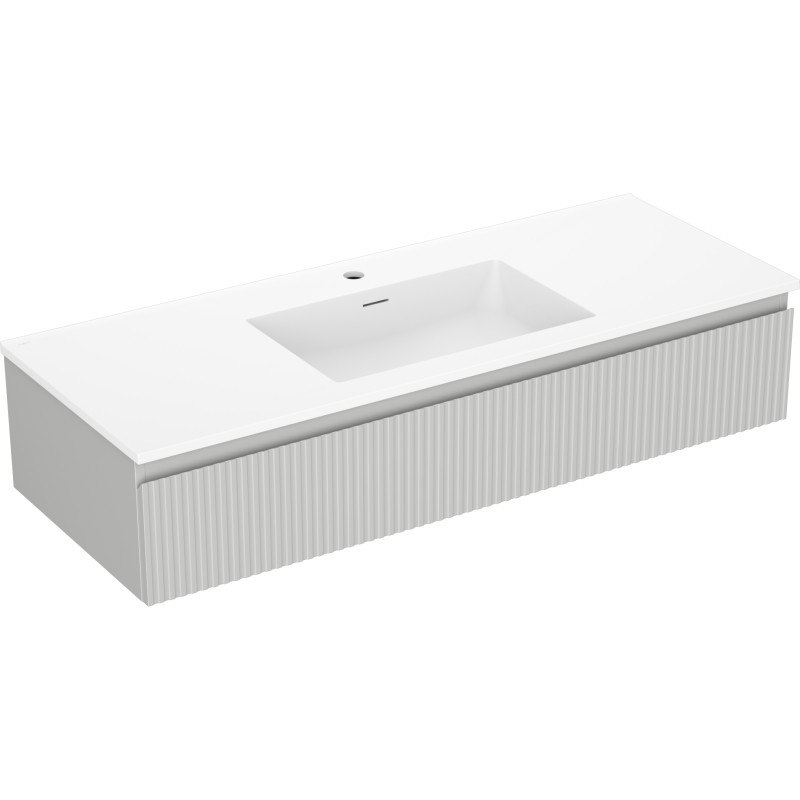 Mexen Rivel armoire de salle de bains 120 cm avec lavabo Otis, 1 tiroir, rainuré, gris mat/blanc mat