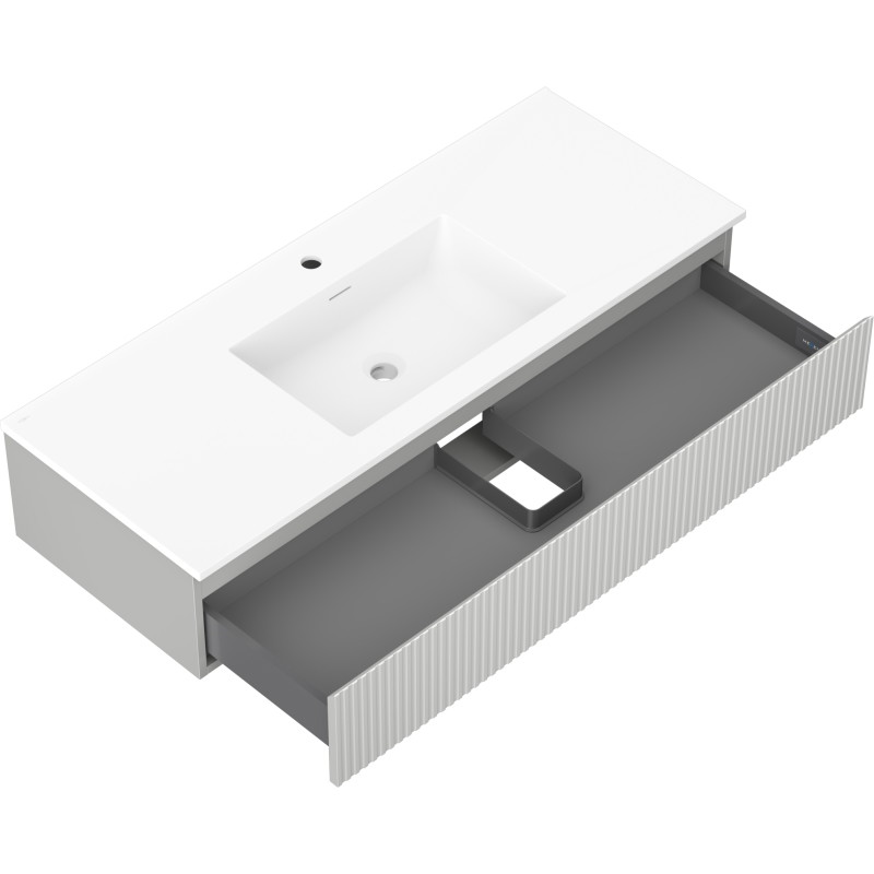 Mexen Rivel armoire de salle de bains 120 cm avec lavabo Otis, 1 tiroir, rainuré, gris mat/blanc mat