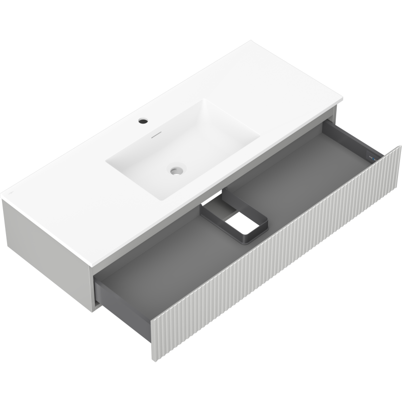 Mexen Rivel meuble de salle de bain 120 cm avec lavabo Otis, 1 tiroir, rainuré, gris mat/blanc mat - 91A20-12023-1-BF62-W18M01