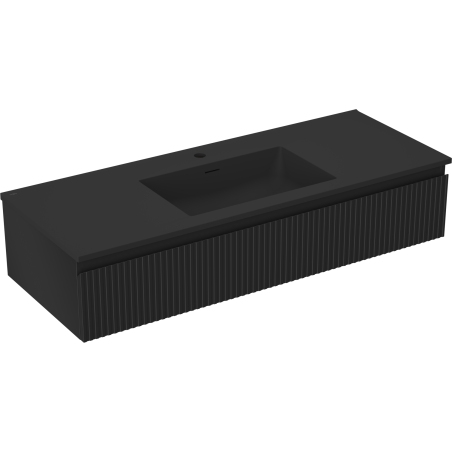 Mexen Rivel meuble de salle de bain 120 cm avec lavabo Otis, 1 tiroir, rainuré, noir mat - 91A20-12023-1-BF71-W18M71