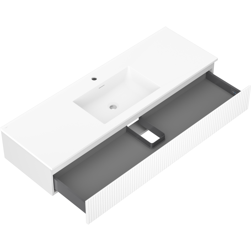 Mexen Rivel meuble de salle de bain 140 cm avec lavabo Otis, 1 tiroir, rainuré, blanc mat - 91A20-14023-1-BF01-W18M01