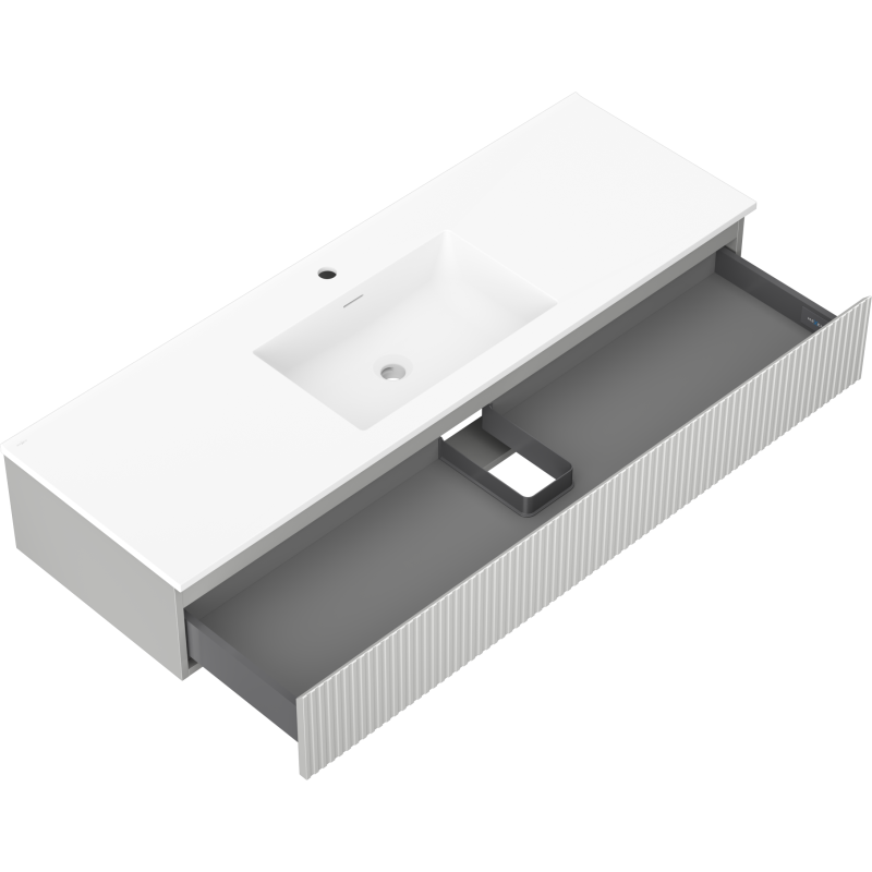 Mexen Rivel meuble de salle de bain 140 cm avec lavabo Otis, 1 tiroir, rainuré, gris mat/blanc mat - 91A20-14023-1-BF62-W18M01