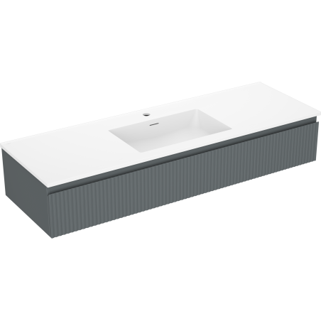 Mexen Rivel meuble de salle de bain 140 cm avec lavabo Otis, 1 tiroir, rainuré, graphite mat/blanc mat -