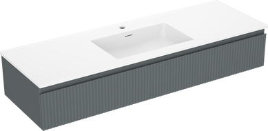 Mexen Rivel meuble de salle de bain 140 cm avec lavabo Otis, 1 tiroir, rainuré, graphite mat/blanc mat -