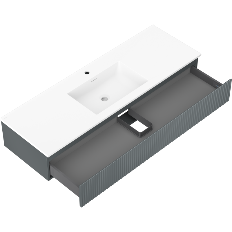 Mexen Rivel meuble de salle de bain 140 cm avec lavabo Otis, 1 tiroir, rainuré, graphite mat/blanc mat -