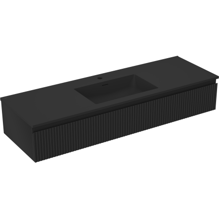 Mexen Rivel meuble de salle de bain 140 cm avec lave-mains Otis, 1 tiroir, rainuré, noir mat - 91A20-14023-1-BF71-W18M71