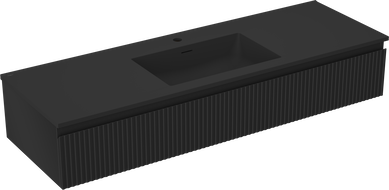 Mexen Rivel meuble de salle de bain 140 cm avec lave-mains Otis, 1 tiroir, rainuré, noir mat - 91A20-14023-1-BF71-W18M71