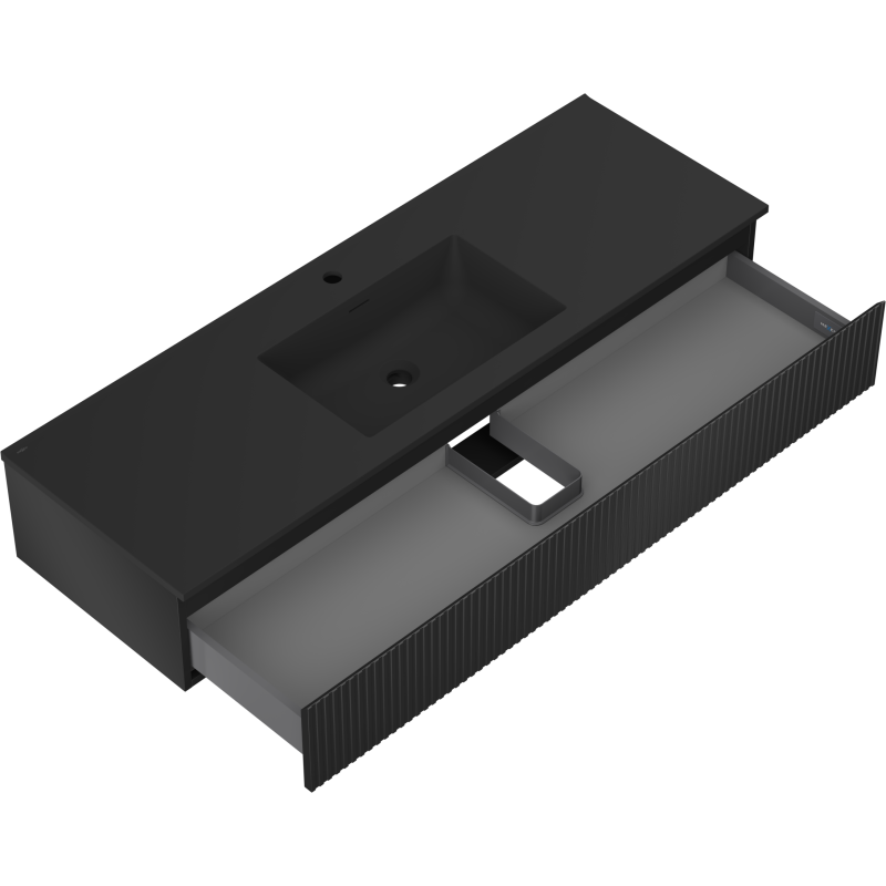 Mexen Rivel meuble de salle de bain 140 cm avec lave-mains Otis, 1 tiroir, rainuré, noir mat - 91A20-14023-1-BF71-W18M71