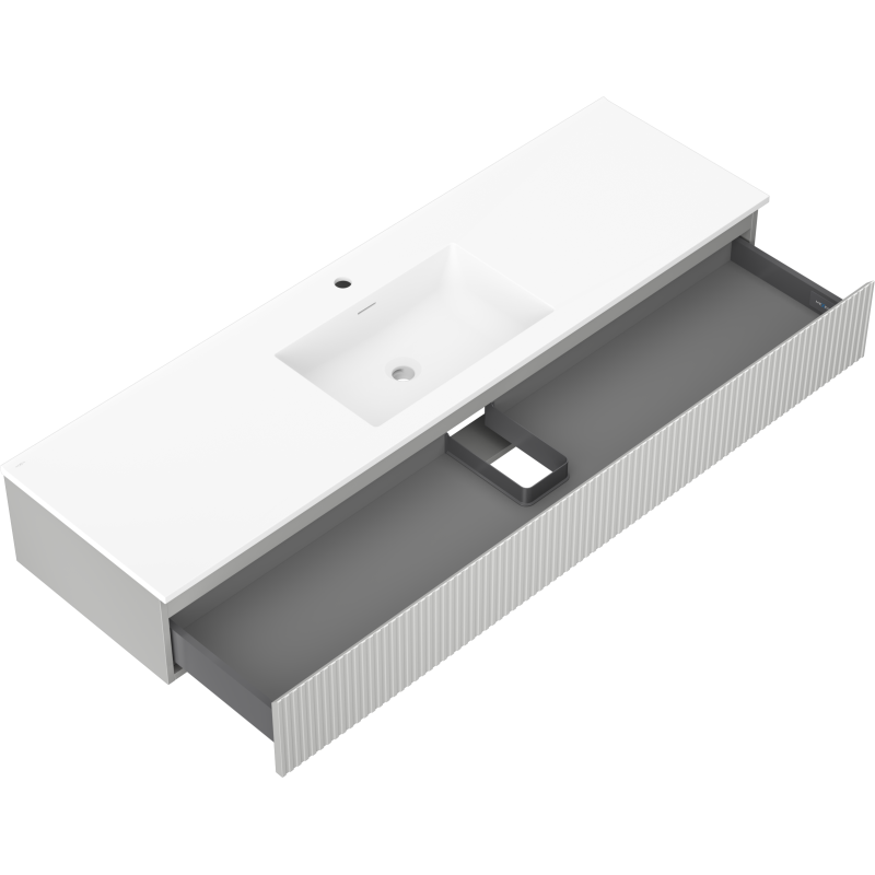 Mexen Rivel meuble de salle de bain 160 cm avec lavabo Otis, 1 tiroir, rainuré, gris mat/blanc mat - 91A20-16023-1-BF62-W18M01