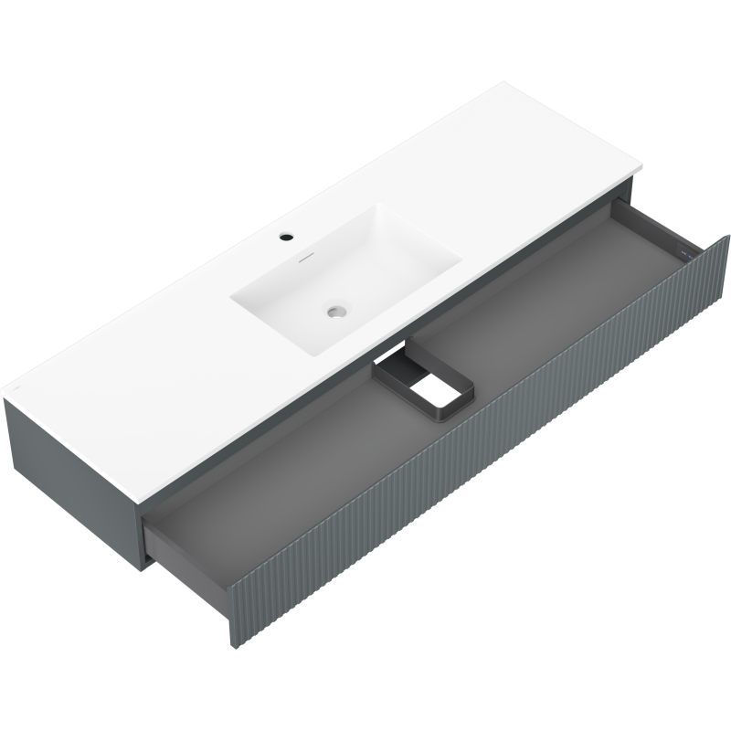 Mexen Rivel meuble de salle de bain 160 cm avec lavabo Otis, 1 tiroir, rainuré, graphite mat/blanc mat -