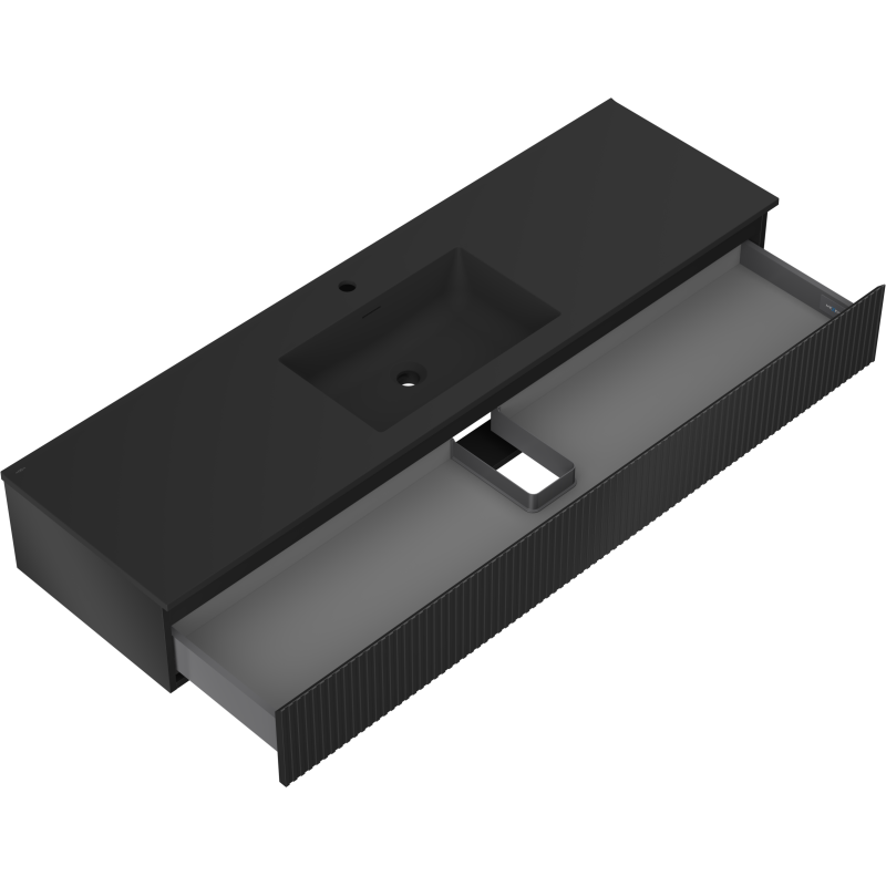 Mexen Rivel meuble de salle de bain 160 cm avec lavabo Otis, 1 tiroir, rainuré, noir mat - 91A20-16023-1-BF71-W18M71