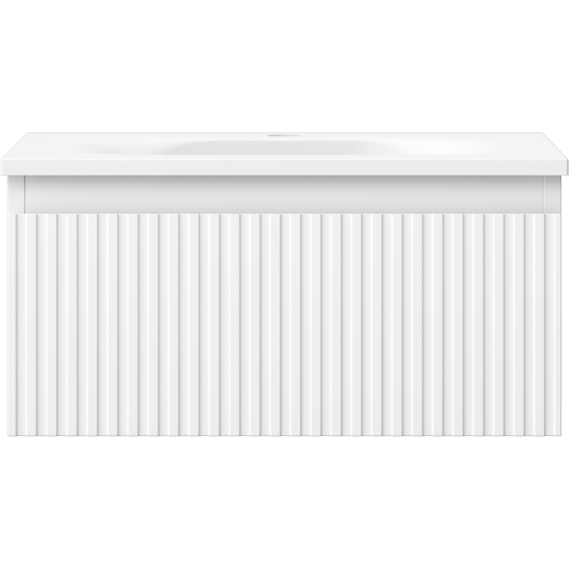 Mexen Rivel meuble de salle de bain 50 cm avec lavabo Vela, 1 tiroir, rainuré, blanc mat - 91A20-05023-1-BF01-W23M01