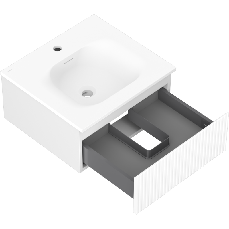Mexen Rivel meuble de salle de bain 50 cm avec lavabo Vela, 1 tiroir, rainuré, blanc mat - 91A20-05023-1-BF01-W23M01